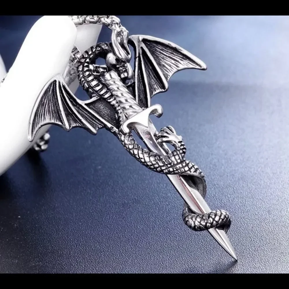 COILED PTERODACTYL PENDANT WITH SLIDING SWORD‎